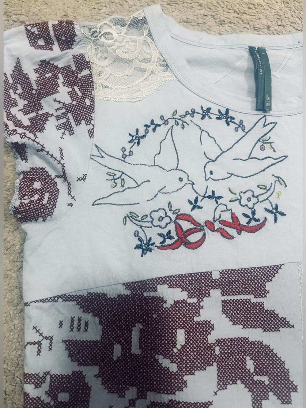 NWOT By Anthropologie Embroidered Baby Tee in Light Blue, Women’s Size S - Picture 9 of 13
